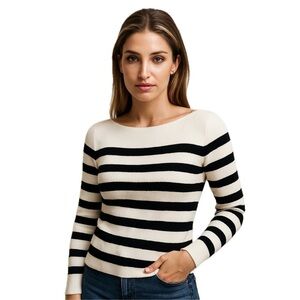 lauren ralph lauren boat neck black white striped knit long sleeve sweater prep